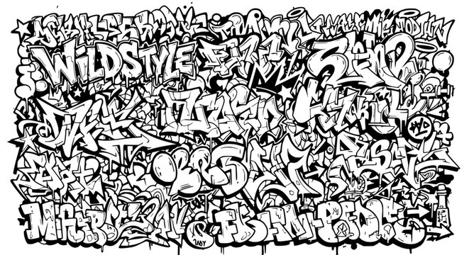Graffiti Art Wildstyle Black and White Text Background