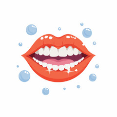 Obraz premium Sparkling White Teeth and Lips with Bubbles