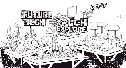 Naklejka premium Future Tech Explore: Innovation, Sci-Fi, and Discovery Concept