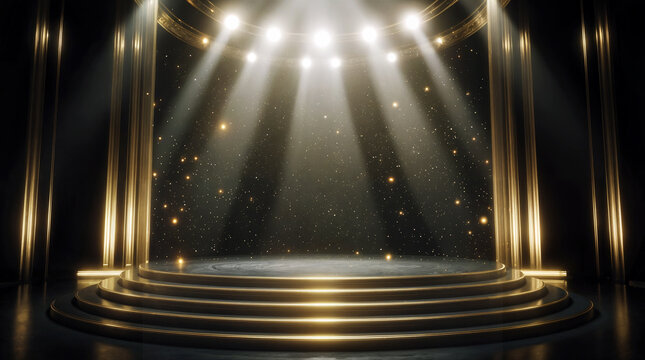A cinematic background image inspired by a prestigious film awards ceremony show a luxurious stage