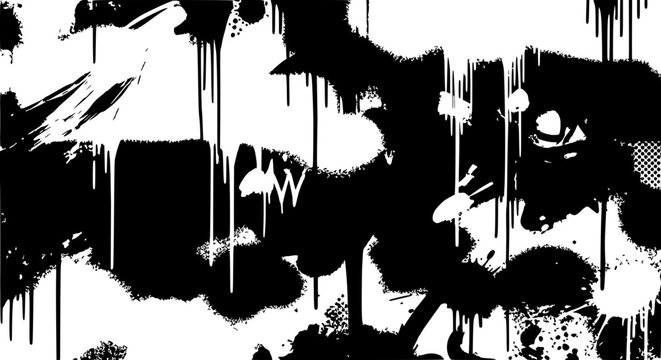 Abstract Graffiti Art, Black and White Drips and Splatters, Urban Grunge Texture