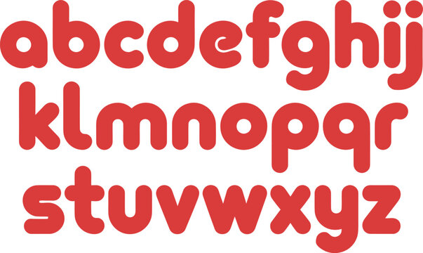Red lowercase alphabet letters in bubble font style isolated on white background