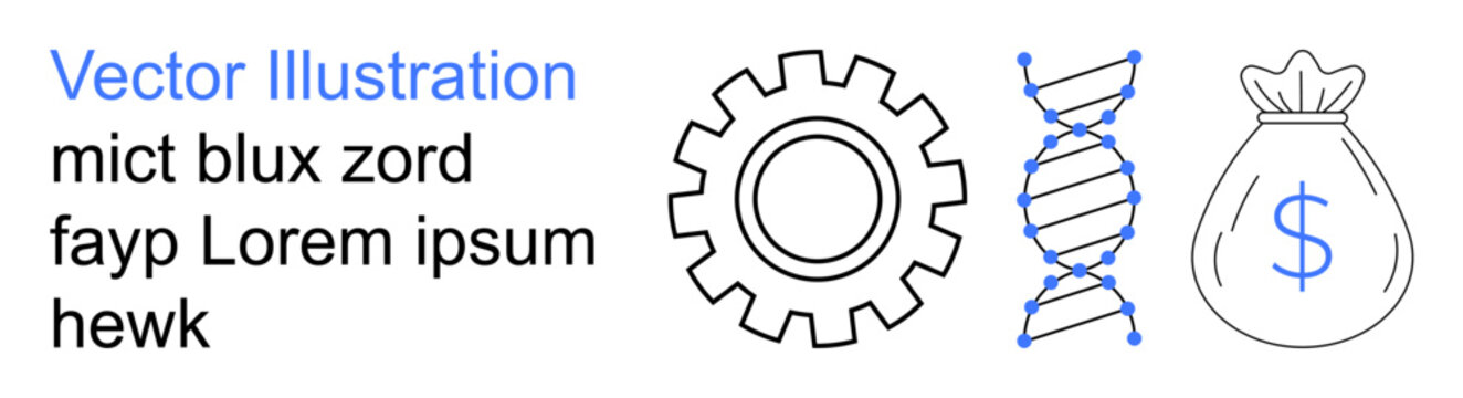 Biotechnology, engineering innovation, financial systems, research funding, scientific progress, industrial growth. ion of a gear, DNA strand and money bag. Biotechnology and engineering innovation