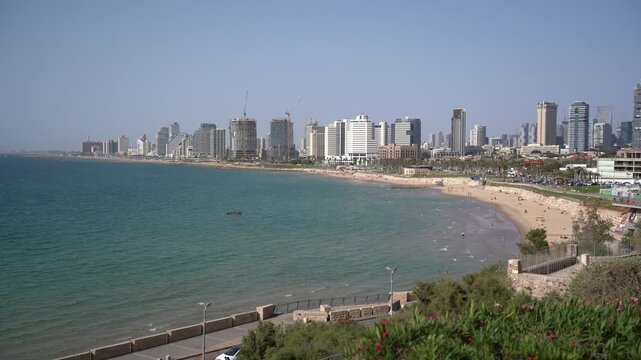 Wide Aerial View of Tel Aviv Coastline and Mediterranean Beach Israel