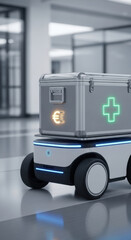 Obraz premium Autonomous healthcare robot delivering medical supplies with innovation improving healthcare spending efficiency modern