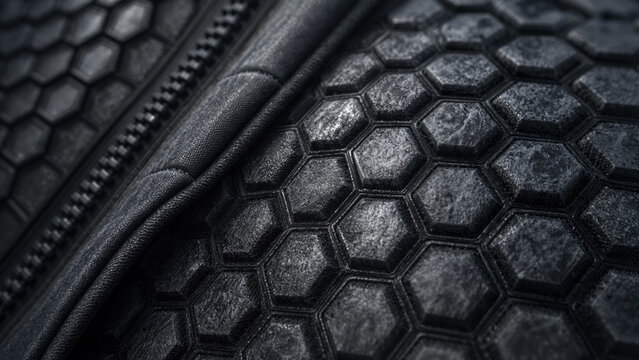 Futuristic graphene jacket with 3D honeycomb pattern for extreme cold insulation, smart clothing technology