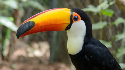 Obraz premium A Toco Toucan that is colorful and has a bright orange beak