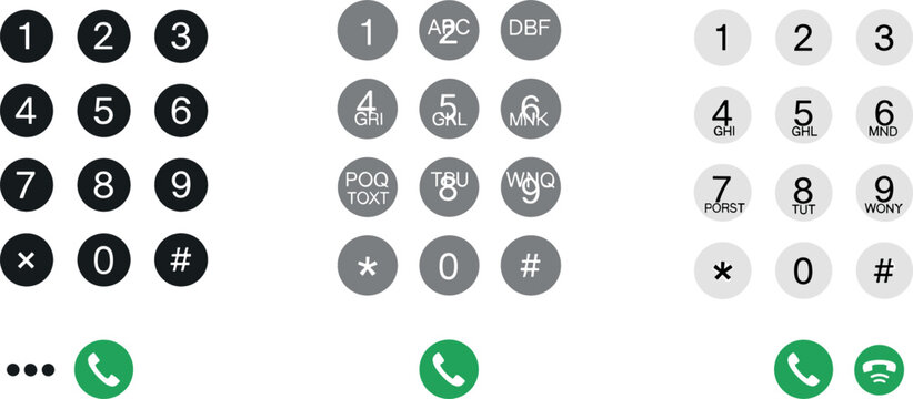 Phone Keypad Vector Set with Numeric Dial Pads, Symbols, and Call Icons for Mobile Apps, Communication, Technology Interfaces, Digital Devices, and UI Design.