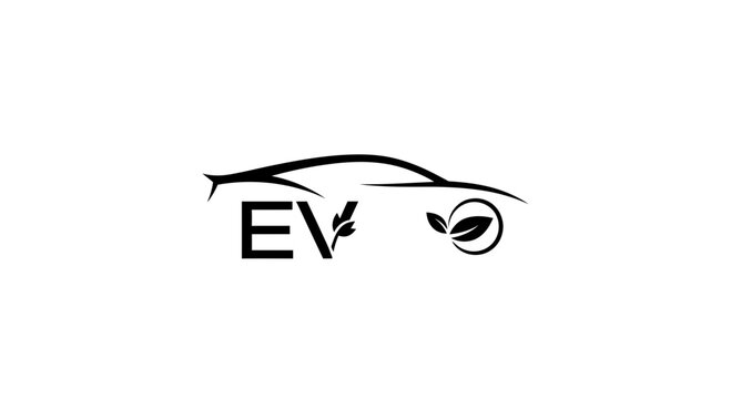 Electric Vehicle EV Car Silhouette with Green Leaf Logo - Eco Friendly Transport