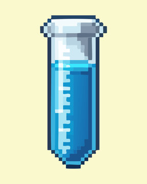 Scientific test tube with blue liquid for laboratory research icons and alchemy potion assets in fantasy games