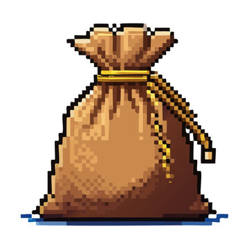 Large cloth bag for wheat storage and treasure hunting loot icons in fantasy adventure game inventory design