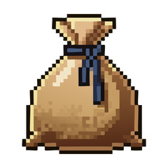 Obraz premium Heavy canvas sack tied with dark rope for medieval fantasy game storage inventory item realistic texture adventure exploration equipment vintage style pixel art