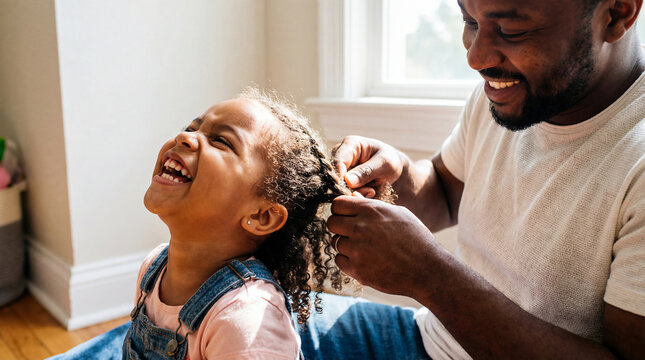 Father's Day dad daughter braiding hair laughing bonding celebration campaign poster banner social media greeting card design