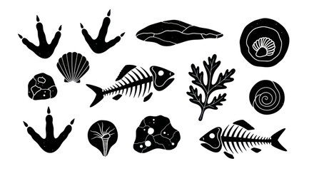 Collection of Fossil Icons and Silhouettes. © Yuni