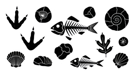 Collection of Fossil Icons and Symbols. © Yuni