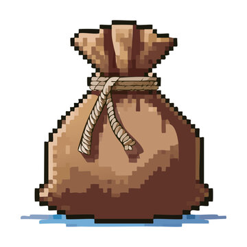 Round canvas bag with drawstring for medieval merchant trade currency storage ancient market goods traveler equipment historical roleplay game item pixel art