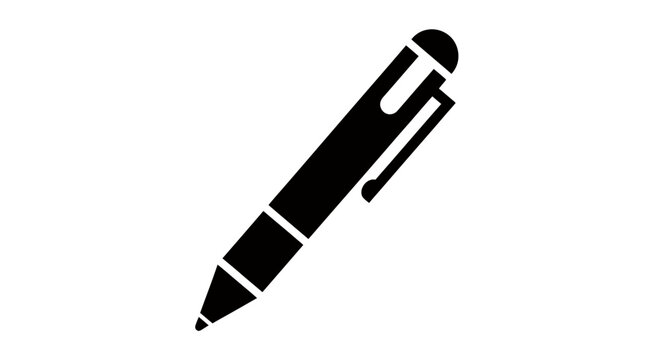 Black pen icon graphic for stationery and writing tools design and illustration.