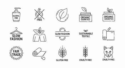 Obraz premium Collection of Icons Representing Organic and Sustainable Products.