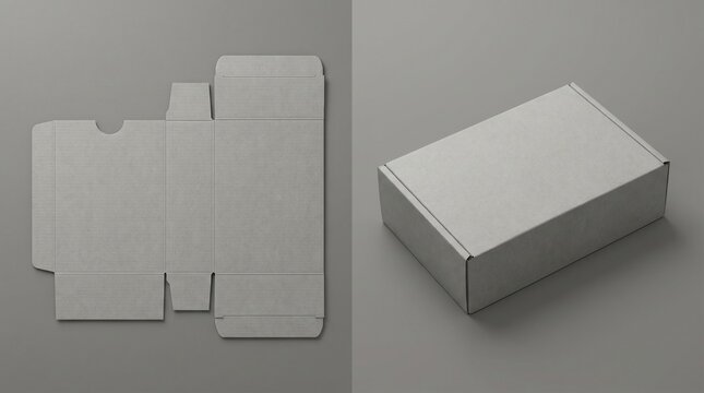 Blank cardboard box mockup with unfolded die cut template pattern