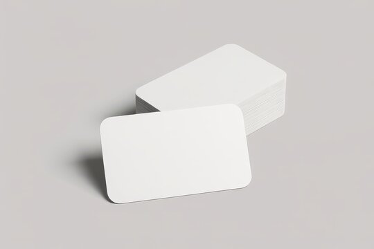 Stack of blank business cards with rounded corners mockup on a solid light gray background