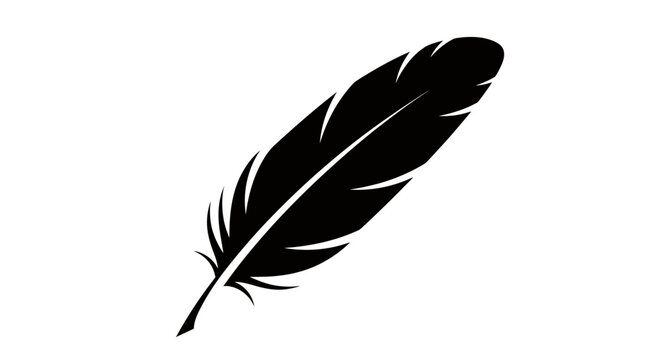Minimal black feather icon silhouette for design and branding.