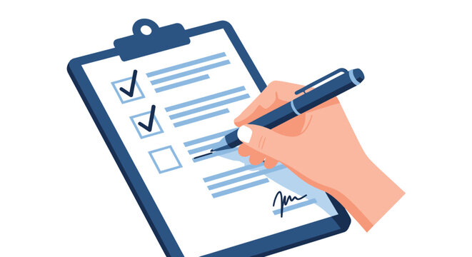 Close up of a hand checking items on a clipboard checklist during a planning session.