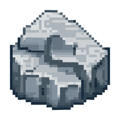 Large gray boulder for outdoor environment landscaping natural stone obstacle mountain terrain climbing site geological rock formation nature asset pixel art © Wooork