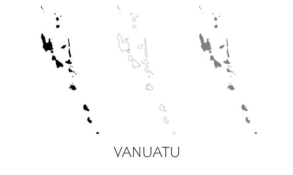 Vanuatu map in high quality (black, white, grey)