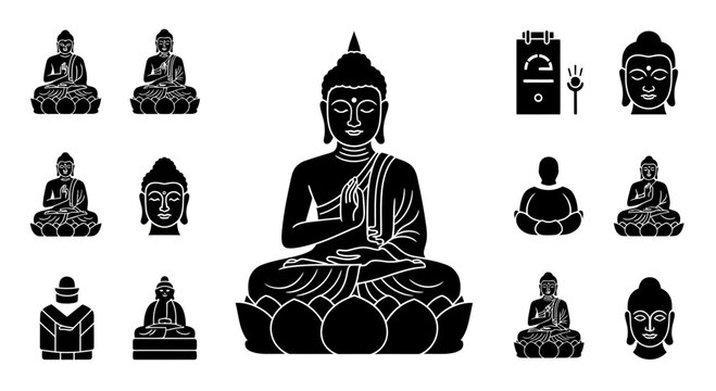 Buddha Meditation and Spiritual Religion Vector Icon Set