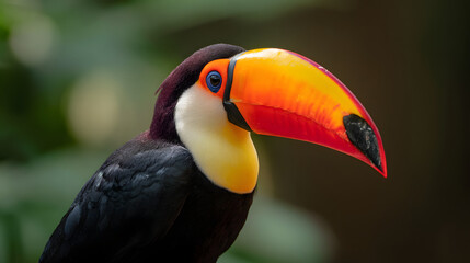 Naklejka premium A brightly colored Toco Toucan with its orange beak