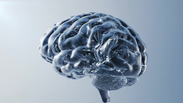 Transparent brain model against blue background symbolizing advanced medical research and clinical care