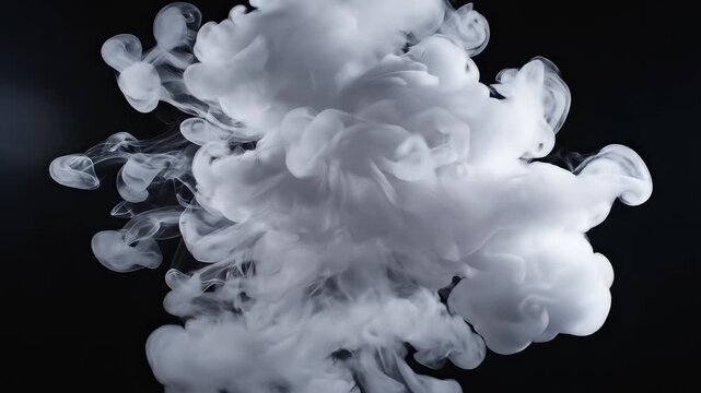 White smoke cloud against black background ideal for sleek commercial backgrounds and title sequences