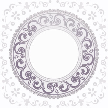 Ornate Circular Frame with Swirls and Floral Motifs