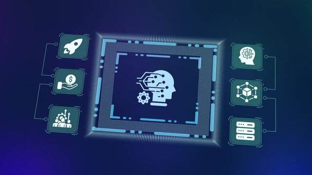 
Advanced artificial intelligence and machine learning technology icon on digital circuit board background.