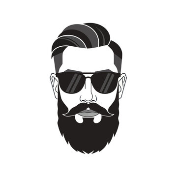 Stylish Hipster Man Portrait with Beard and Sunglasses, Vector Illustration