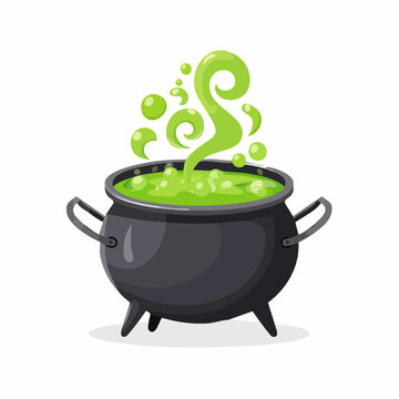 Witches Cauldron with Green Potion and Bubbles