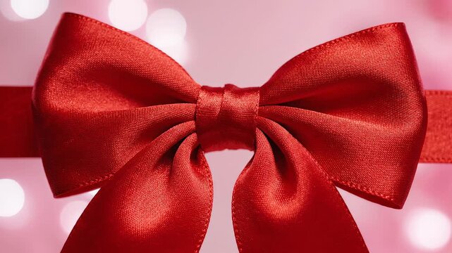 Red satin bow on pink background symbolizing conceptual art and dynamic energy