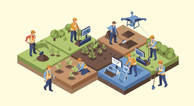 Modern Agriculture Technology and Farming Innovations Illustrated.
