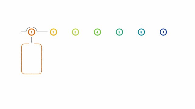 animated video of business infographics white rectangle shape and multi color label 7 and 8 steps  for workflow, presentation, 4k animation