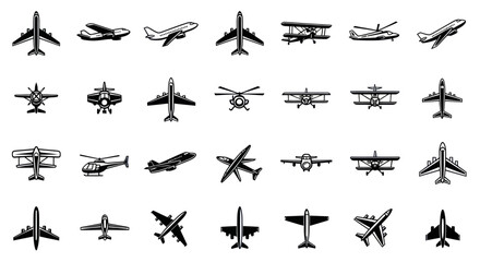 Diverse Aircraft Collection: Airplanes, Helicopters, Biplanes - Vector Icons © gan