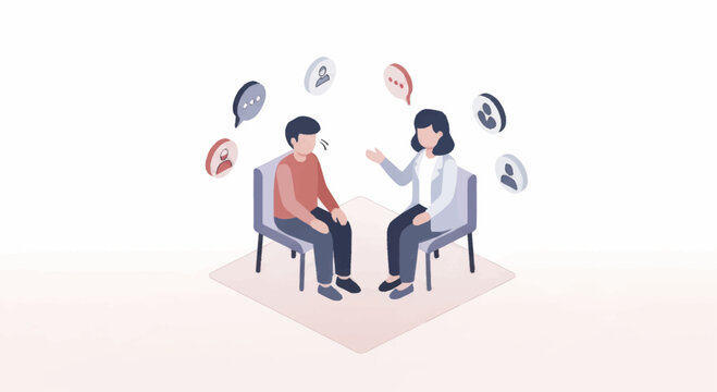 Two people engaged in a professional interview or counseling session.