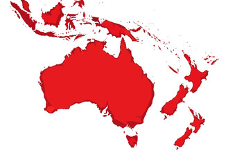Australia and Oceania map, red outline on white background, geographic illustration © gan