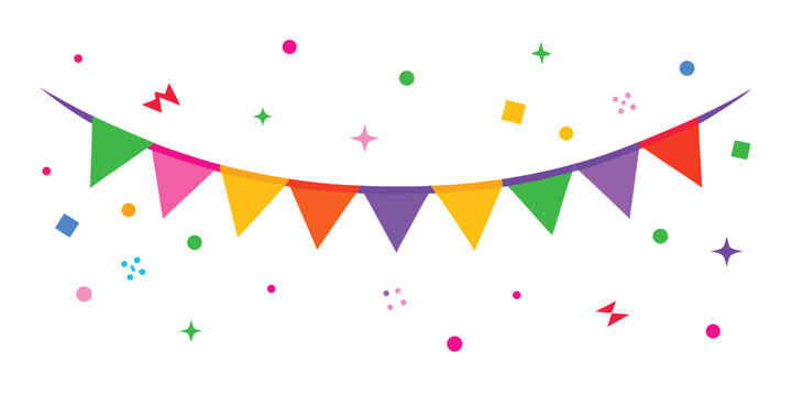 Festive bunting and confetti vector illustration with celebration