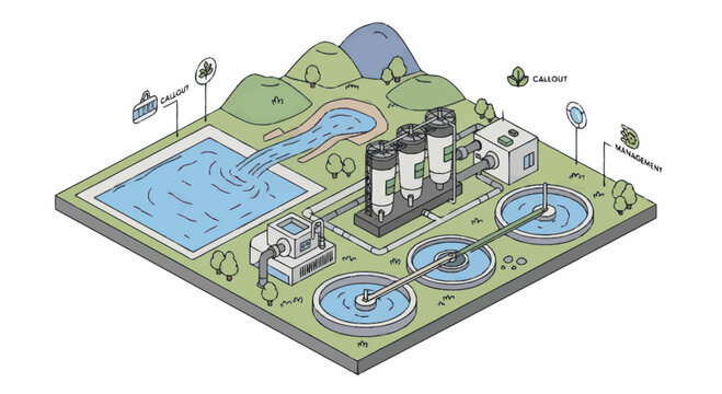 Water Treatment Plant Industrial Process Diagram.