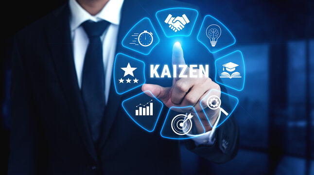 Business professional exploring innovative concepts for continuous improvement through Kaizen methodology and modern technology in a corporate environment Quark.