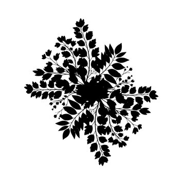 Black Floral Silhouette Bouquet of Leaves and Small Flowers