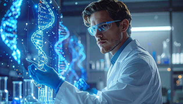 Cientista examina estrutura de DNA digital