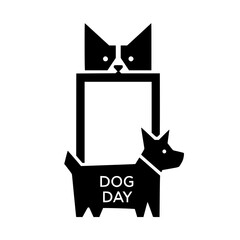 Fototapeta premium Dog Day Poster Frame with Minimalist Cat and Dog Silhouettes