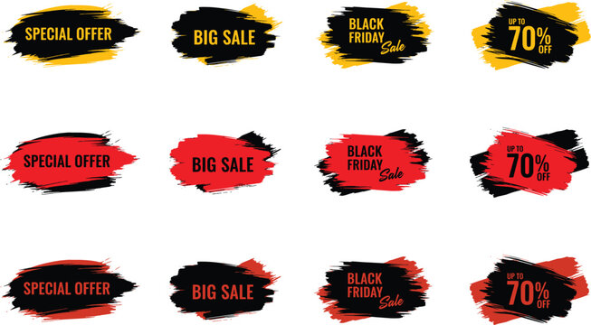 Colorful discount labels and sale banners collection with percentage off