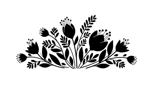 Black Silhouette Floral Bouquet Arrangement Vector Illustration